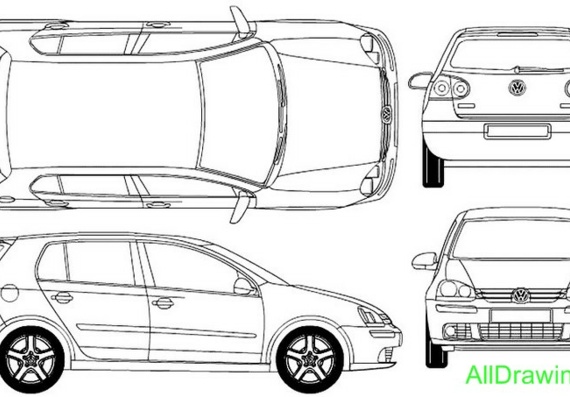 Volkswagen Golf V (2005) (Volzwagen Golf 5 (2005)) - drawings (drawings) of the car